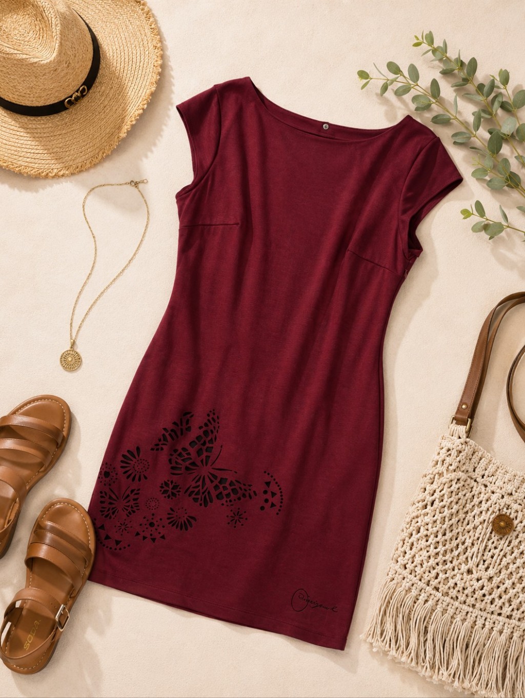Desigual Nwt Maroon Sleeveless Lined Lazer Details Bodycom Dress. Ladies Xl